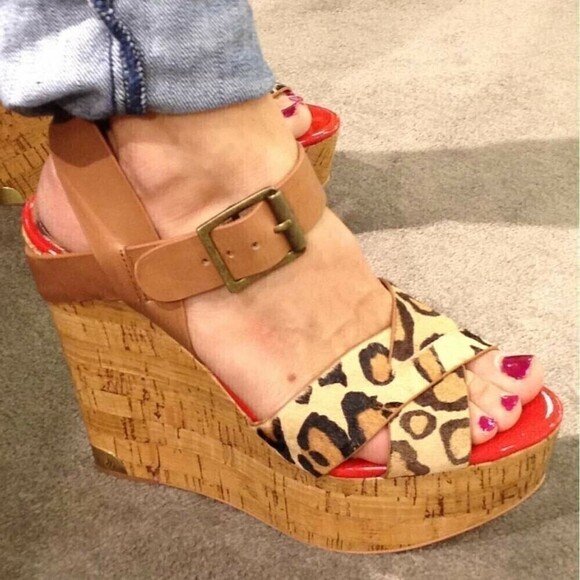 Sam Edelman Animal Print Wedges with Tan Straps - Picture 3 of 11